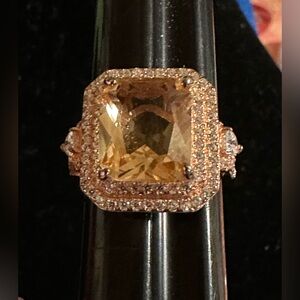 Sterling Silver Citrine Czs Rose Gold Vermeil Ring 925 CN Sz 6.5